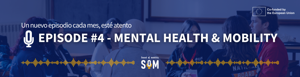 it's a blue banner with an image in the background of people smiling and talking around a table. In the banner there's the sign "Episode #4 - mental health and mobility